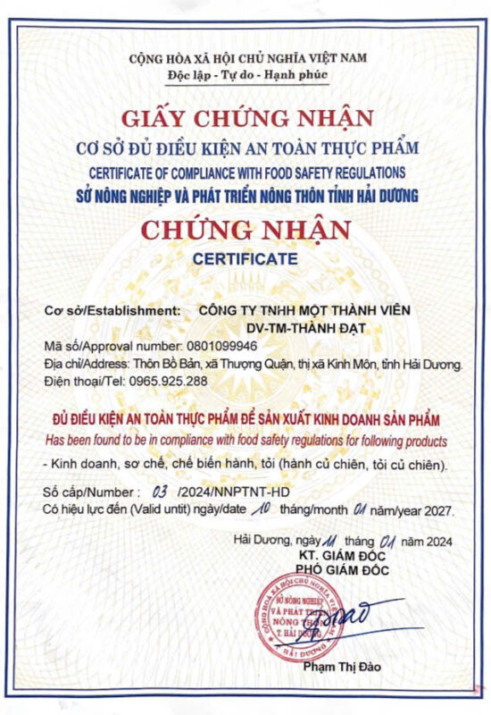 Chứng nhận hành phi sạch